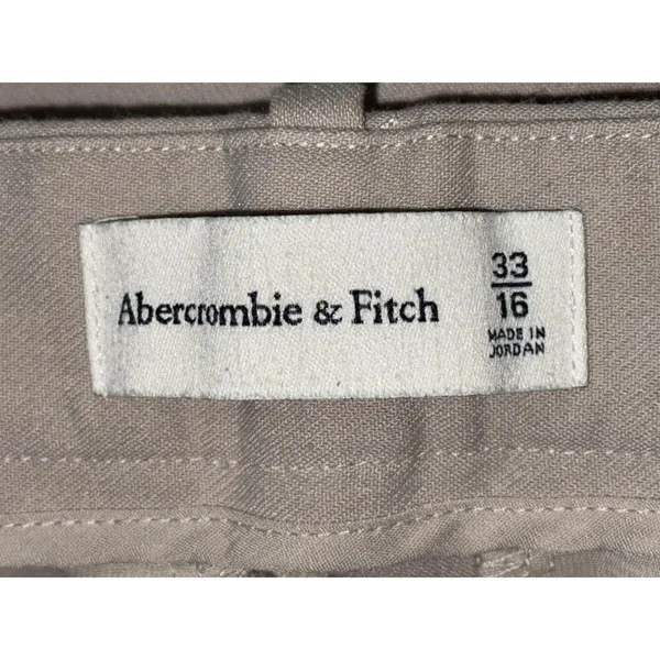 Abercrombie & Fitch Khaki Pleated High Waisted Straight Trousers Pant Size 33 16 - Image 3