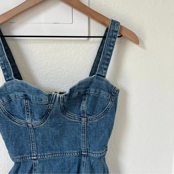 Reformation Nikki Bustier Denim Mini Dress in Blue Jean - Image 6