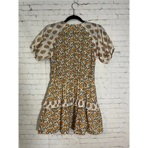 Anthropologie dRA Carmella Mini‎ Dress Floral Cotton Smocked Tiered Yellow White - Image 5