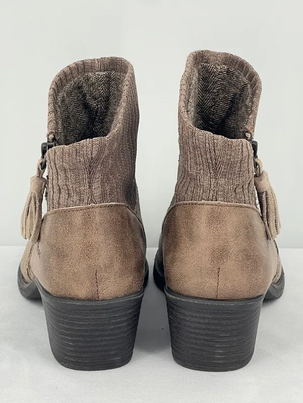b.o.c. Born Bendell Taupe Faux Leather Knit Collar Tassel Ankle Booties 9M - Image 9