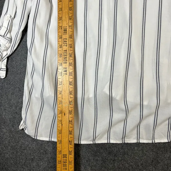 Abercrombie & Fitch Womens Small White Navy Blue Striped Button Down Viscose Top - Image 9