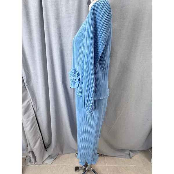 Vintage Mister Jay Blue Accordion Pleat Rosette‎ Mock 2pc Maxi Column Dress M - Image 10