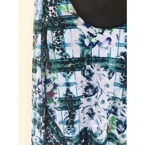 Y2K ECI NY Sheer Printed Tunic Blouse Bohemian Watercolor-style Size XL 2312 - Image 3