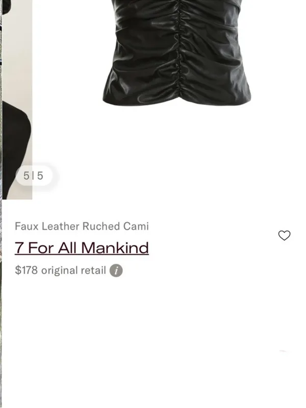 Like New 7 For All Mankind Faux Leather Ruched Cami Top Small Retail $178.00 - Image 13