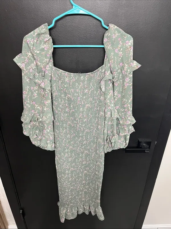 Petal & Pup Sage Green Floral Smocked Midi Dress - Image 5