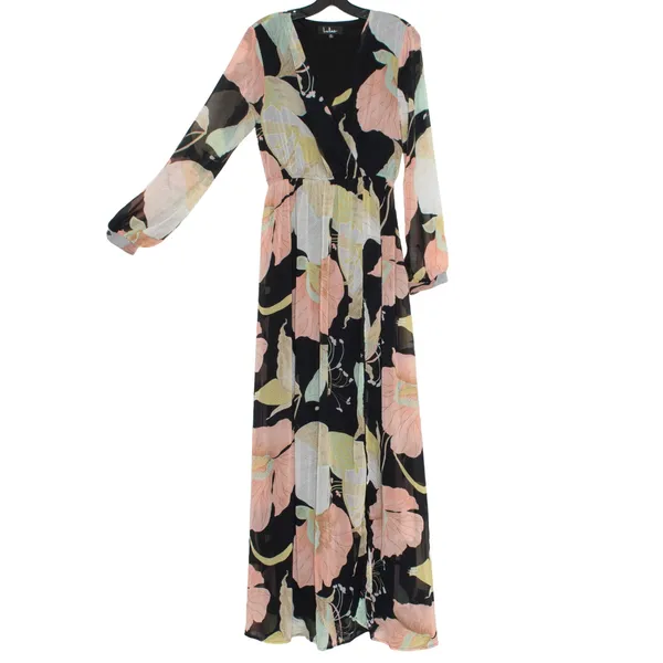 Lulus Maxi Dress Floral Boho Wedding Guest Resort Vacation Flowy Spring Black M - Image 2