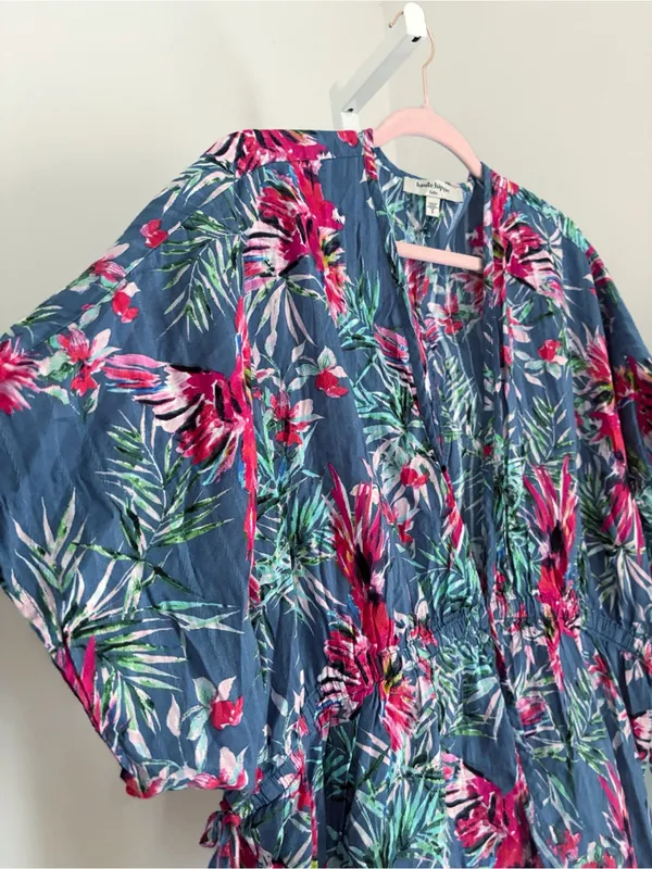 Haute Hippie Claire Kimono Size Small Tropical Floral Peasant Top Bird Print - Image 4