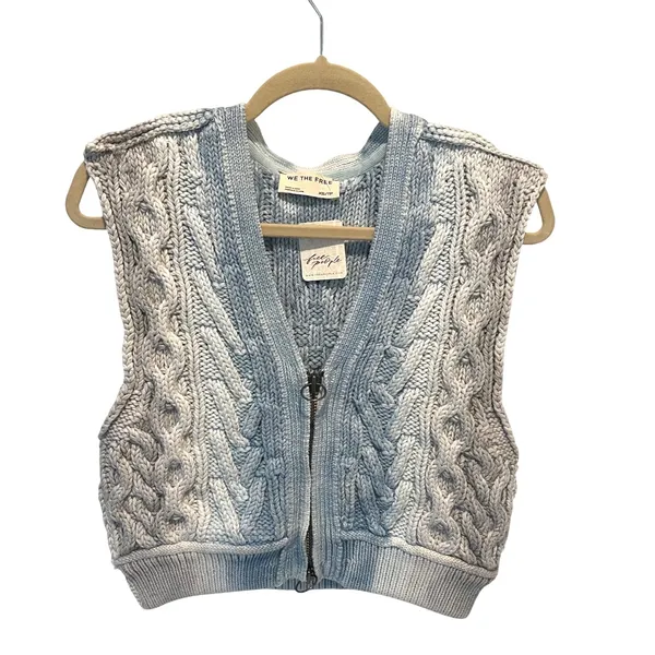 We The Free Free People Sweater Vest Womens XS Blue Ombre Cable‎ Knit Zip - Image 4
