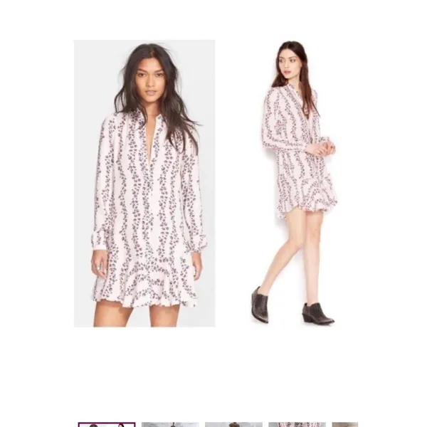 Free People Floral Button Up‎ Tunic Shirt Dress Long Sleeve Retro Boho Medium - Image 2
