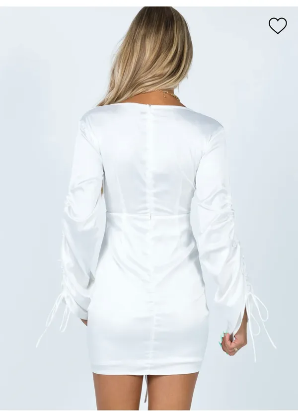 Princess Polly White Satin Long Sleeve Mini Dress - Image 4