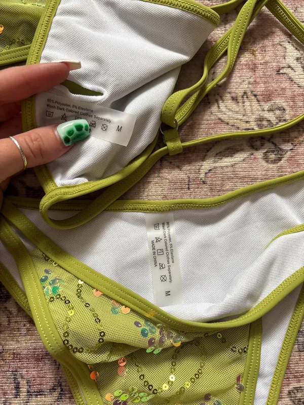 SHEIN Green Sequin Sparkle Bathing Suit Set - Image 2