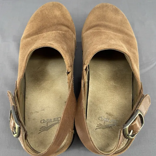 Dansko Merrin Clogs Size 39 US 8.5 Tan Suede Heel Strap Cork Midsole - Image 14