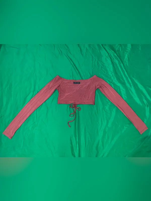 NWT Savage X Fenty Rust Off-Shoulder Ruched Long-Sleeve Crop Top size XS - Image 4