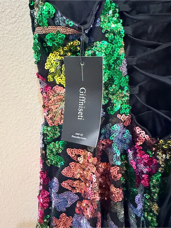 NWT Giffniseti Floral Sequin Mini Dress Size M Lace Up Corset Back Party - Image 7