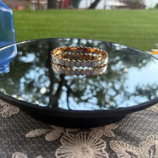 Rose Gold Hexagon Bracelet with Silver Accents - Image 7