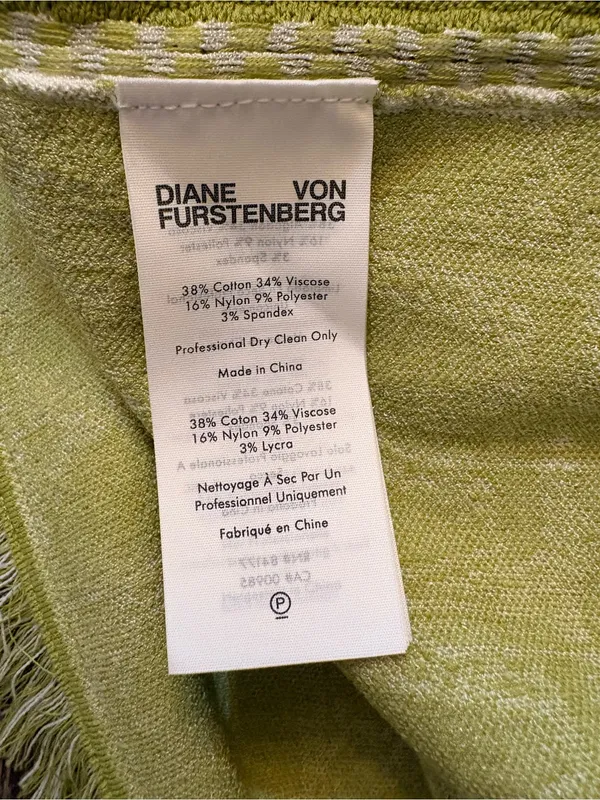 Diane von Furstenberg Reilly Dress Womens S Chartreuse Fringe Geometric - Image 11