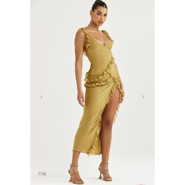 House of CB Pixie Olive Ruffle Maxi Dress Size XS - Image 5