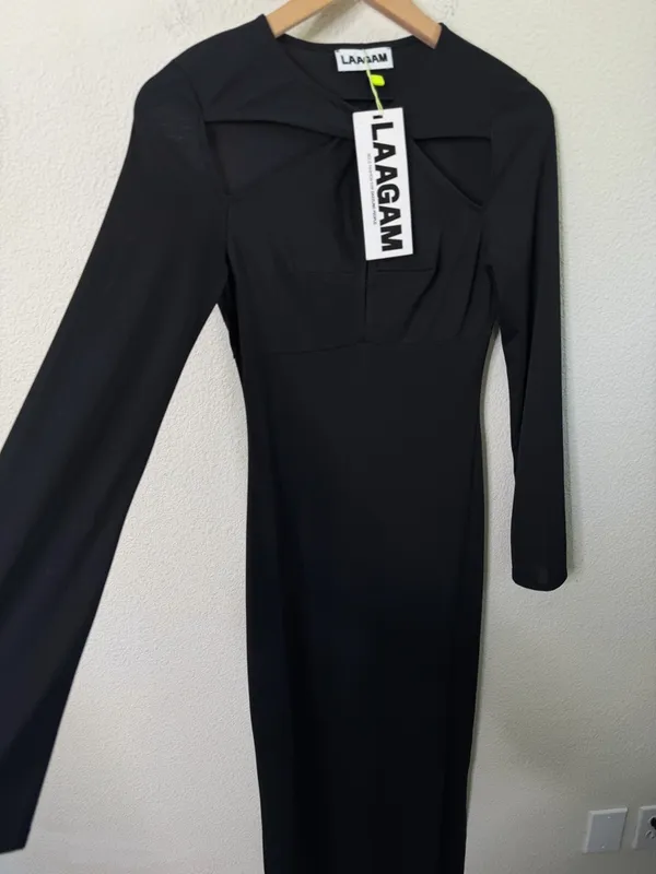 NWT Laagam Alexandra Stretch‎ Knit Dress Black Long Sleeve Cutout Womens Size S - Image 3
