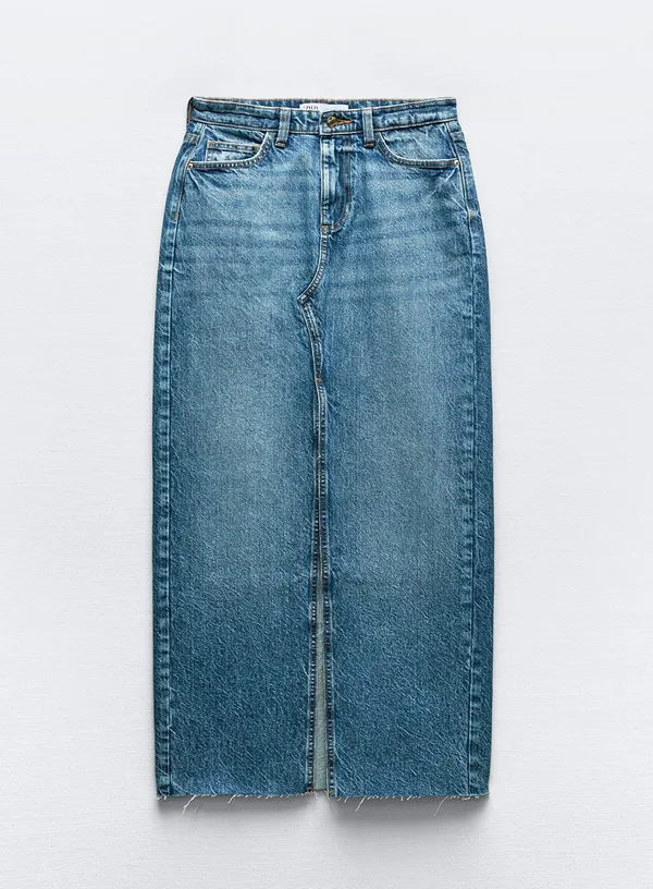 maxi midi full length cargo high waist a line casual denim jean skirt - Image 3