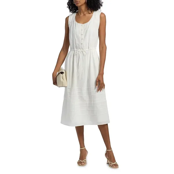 Reformation | Lonnie Embroidered Lace Cotton Blend Midi Dress in White | Size 0 - Image 3