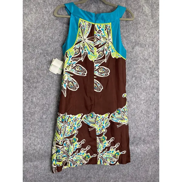 NWT Donna Morgan Silk Paisley Dress Brown Turquoise Boho Midi Size 8 - Image 7