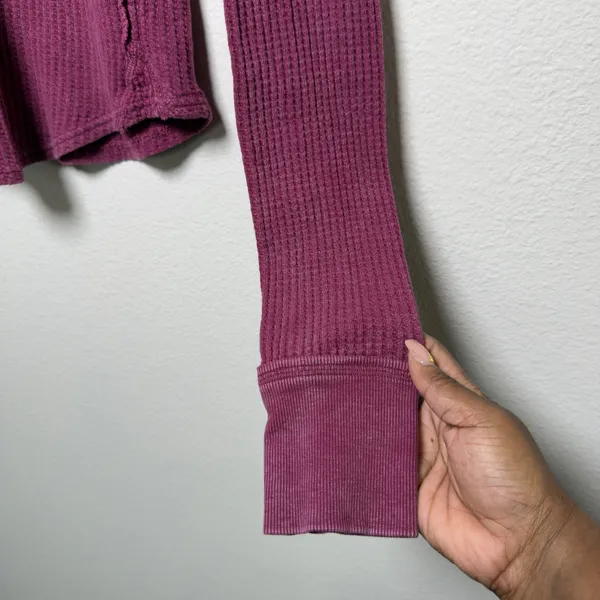 Free People Women Cotton Roll With It Thermal Small Pink Waffle Knit Soft Grunge - Image 5