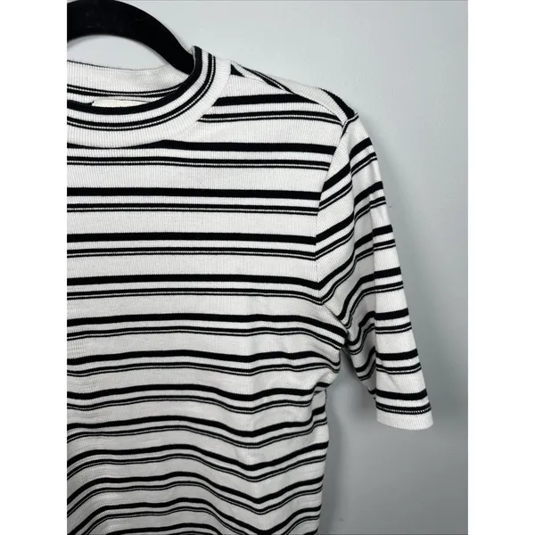 Maeve‎ Anthropologie Medium Womens Top Stretch Black White Short Sleeve Striped - Image 12