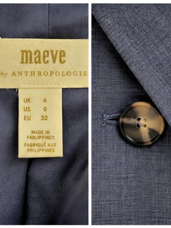 Maeve Anthropologie Double Breasted Oversized Blazer Size 0 Blue Gray - Image 4