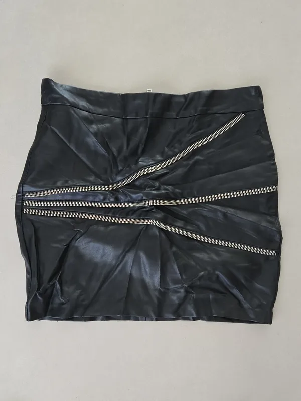 Zara Black Faux Leather Mini Skirt with Asymmetric Zippers Size XS - Image 2