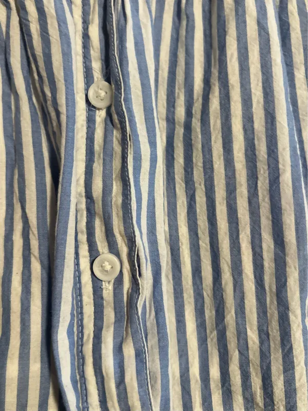 Womens large beachlunchlounge blue/white striped long sleeve tiered shirt dress. - Image 4