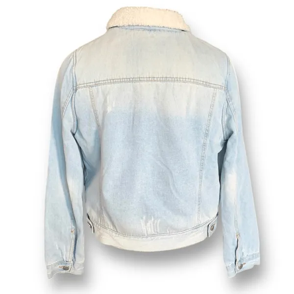 Ashley Vintage Charm Light Wash Sherpa Collar Denim Trucker Jacket Women’s‎ XL - Image 7