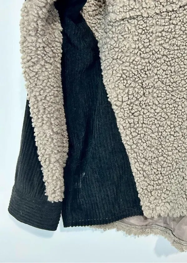 PROMESA Women's Contrast Button Down Sherpa Jacket Grey Black Size Medium FLAW - Image 3