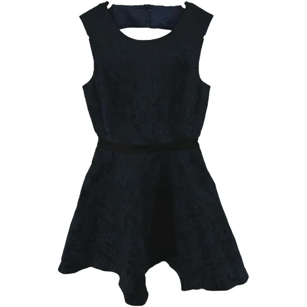 Reiss Natalie Skater Dress Fit & Flare Floral Textured Jacquard Cutout Navy 4 - Image 3