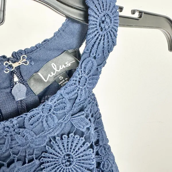 Lulus Love Poem Navy Blue Lace Mini Dress Party Cocktail Romantic Small NWT - Image 7