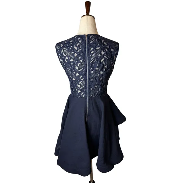 L'ATISTE Lace Mini Dress Women Medium Navy Blue Tiered Ruffle Hem Party Cocktail - Image 3