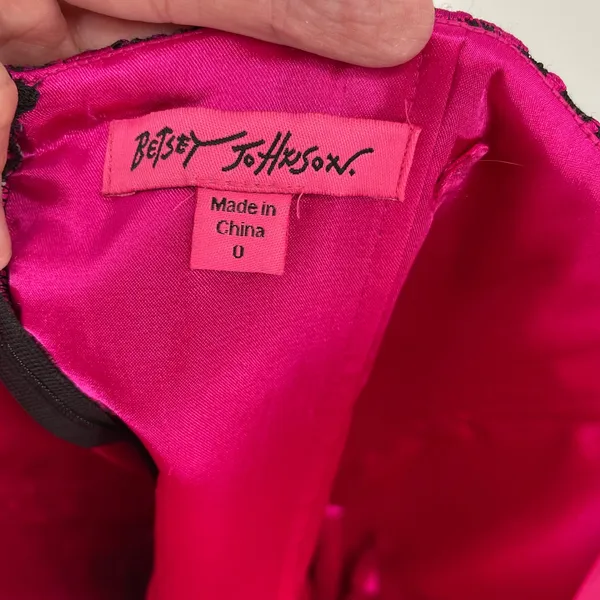 Betsey Johnson Pink Black Lace Strapless Party Dress Size 0 Prom‎ Evening - Image 5