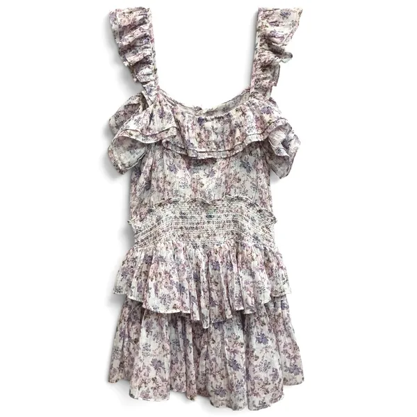 Love Shack Fancy Shanely Mini Dress Positano Blue Floral Smocked‎ Cotton S - Image 4