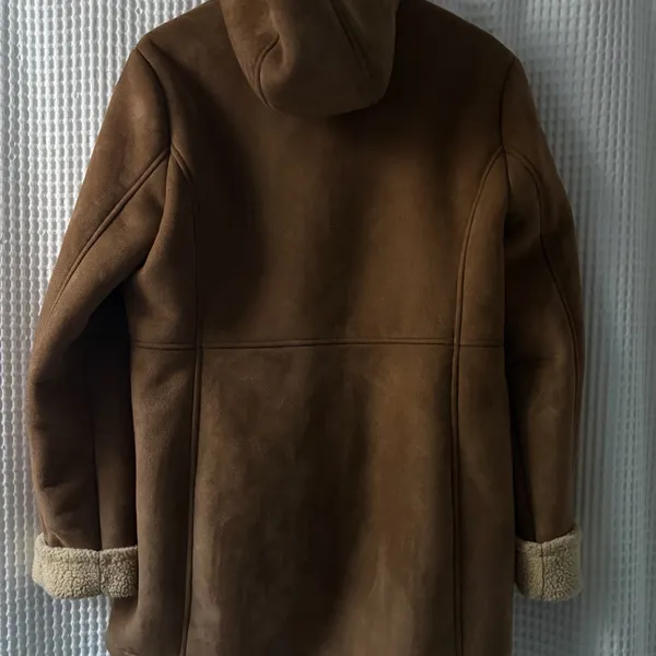 Lands' End women's faux suede shearling hooded sherpa coat size medium (10–12) - Image 4