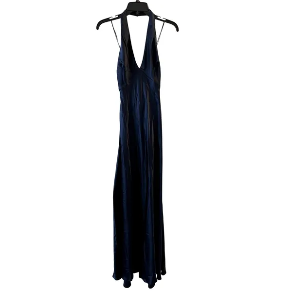 Reformation Daniela Silk Maxi Dress Navy Blue size 4 C0 - Image 4