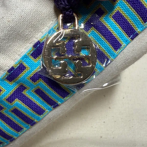 NEW Tory Burch Drawstring‎ Dust Bag Canvas Teal Purple Gold Logo - Image 2