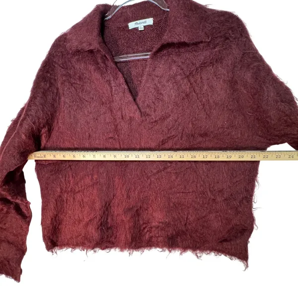 Madewell Alpaca Blend Fuzzy Sweater Women's Small Burgundy‎ Collared Pullover - Image 6