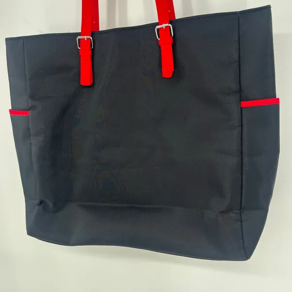 Escada Large Nylon Shopper Tote Black Red Shoulder Bag Travel Tote - Image 8