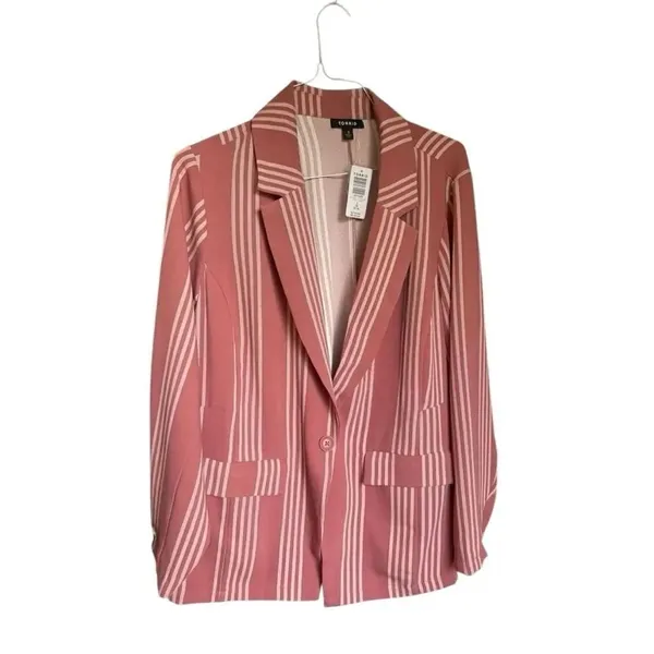 NWT Torrid Lightweight Boyfriend Blazer Pink/ White/ Stripe Size 2X - Image 6