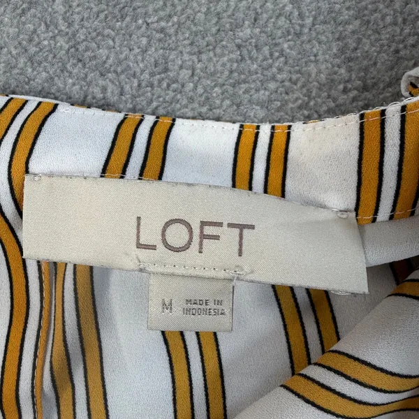LOFT Women's Medium White Yellow Stripe Long Sleeve Keyhole Back Blouse Top - Image 7