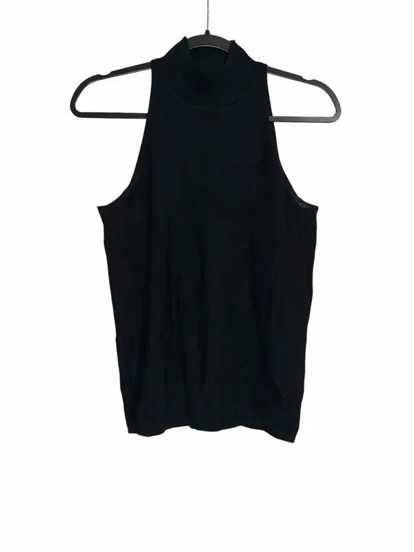 AllSaints Connie Roll Neck Top Black Knit Merino Wool Sleeveless MEDIUM - Image 2