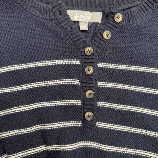 Marled Reunited‎ Clothing Navy White Stripe Button Henley Sweater Women's L - Image 2