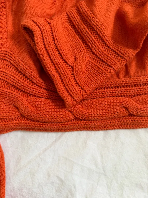 Cato Orange Knit Open-Front Cardigan with Cable Details - Image 3