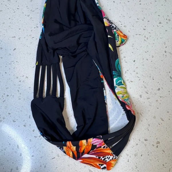 Tropical Floral Leopard Print Strappy Side Hipster‎ Bikini Bottoms Black Medium - Image 3