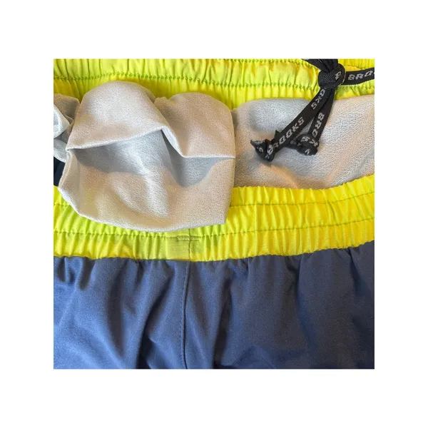 Brooks Blue Neon Yellow Running Shorts Lined Women's Large - Image 4