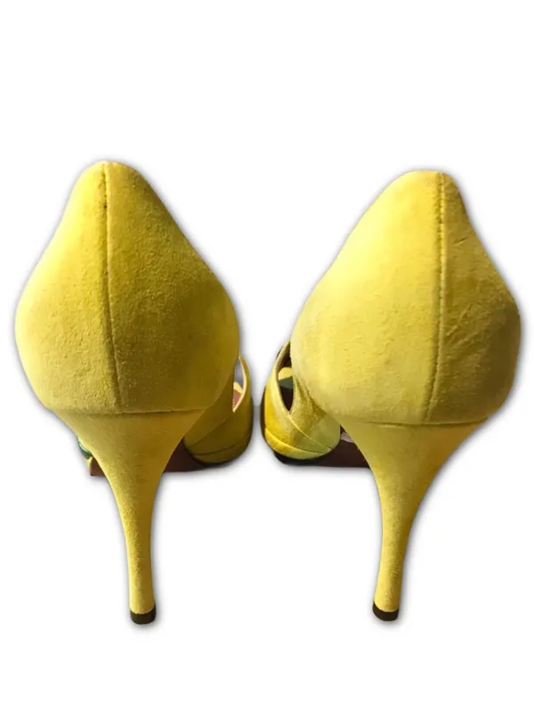Jean-Michel Cazabat Paris Yellow Suede And Teal Leather Accent Heels (37) - Image 5